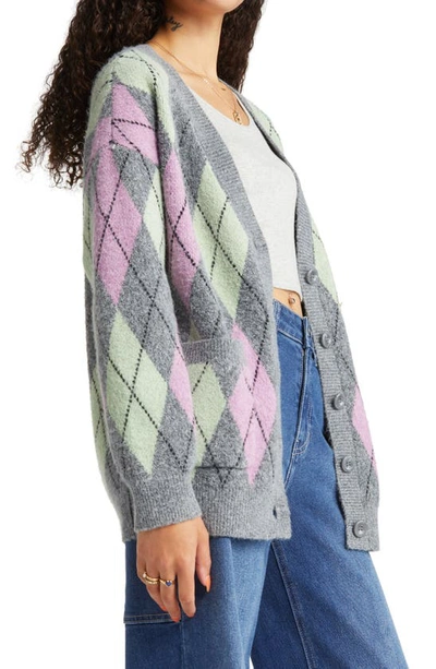 Bp. Oversize Cardigan In Grey Dark- Green Multi Argyle