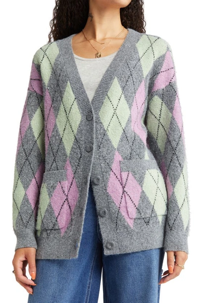 Bp. Oversize Cardigan In Grey Dark- Green Multi Argyle