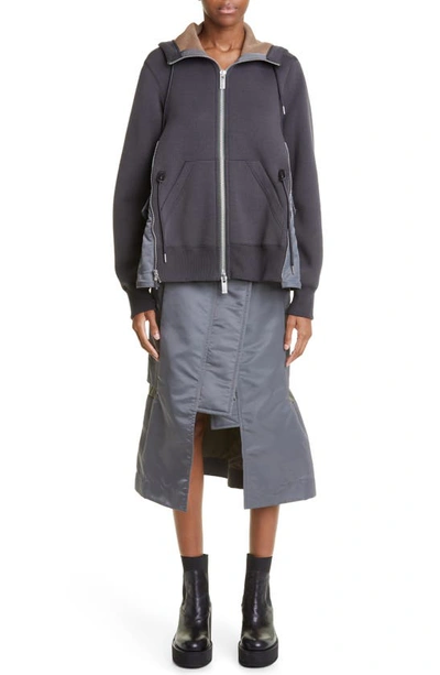 Sacai Ma-1 Side Gusset Sponge Hoodie In Charcoal Grey