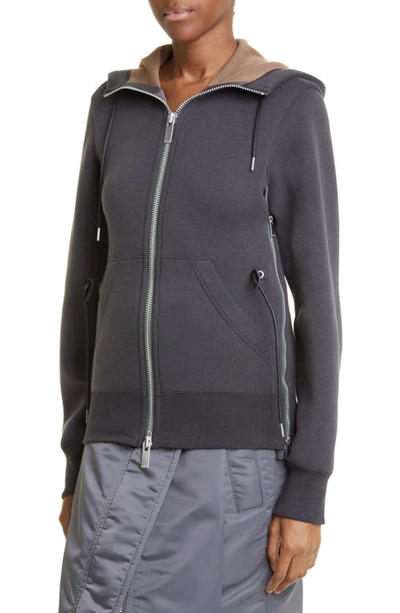 Sacai Ma-1 Side Gusset Sponge Hoodie In Charcoal Grey
