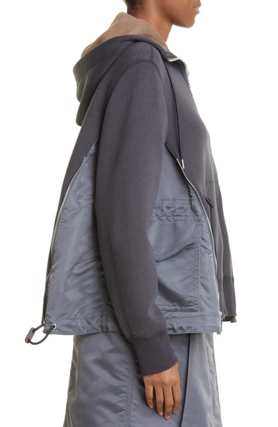 Sacai Ma-1 Side Gusset Sponge Hoodie In Charcoal Grey