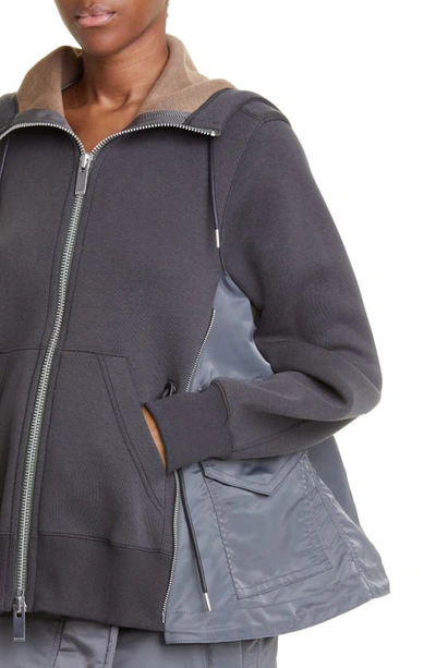 Sacai Ma-1 Side Gusset Sponge Hoodie In Charcoal Grey