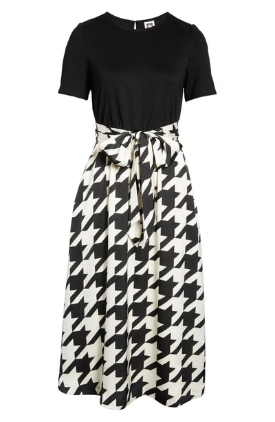 Anne Klein Houndstooth A-line Midi Dress In Anne Black/ Anne White