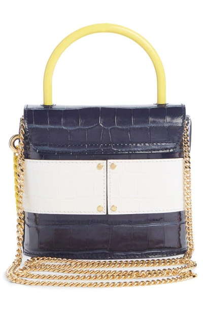 Shop Chloé Small Aby Lock Croc Embossed Leather Shoulder Bag In Full Blue