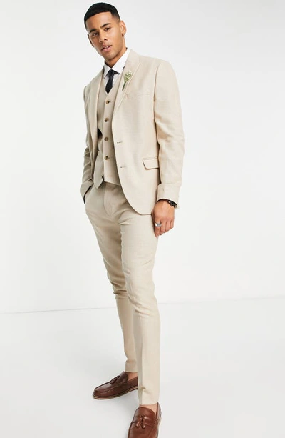 Shop Asos Design Wedding Skinny Suit Trousers In Beige