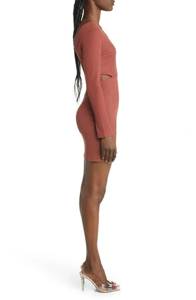 Shop Open Edit Cutout Long Sleeve Sweater Dress In Brown Chino