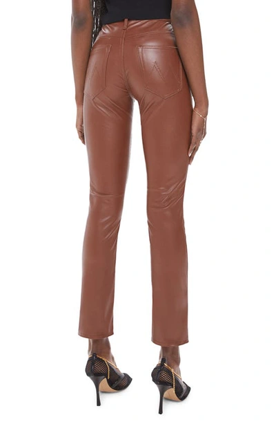 Shop Mother The Dazzler Faux Leather Ankle Straight Leg Pants In Friar Brown