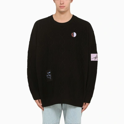 Shop Fred Perry Black Wool Crew Neck Sweater