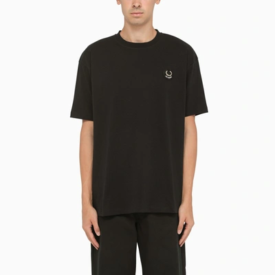 Shop Fred Perry Black Cotton T-shirt With Print On The Back