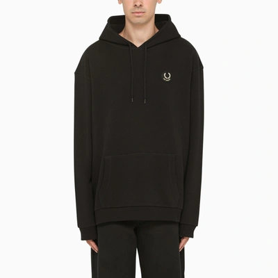 Shop Fred Perry Black Cotton Hoodie With Hood