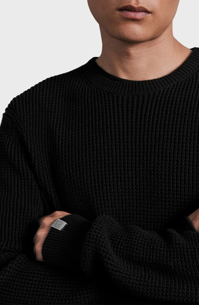 Shop Rag & Bone Icons Dexter Waffle Knit Crewneck Cotton Sweater In Black