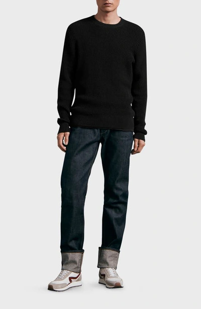 Shop Rag & Bone Icons Dexter Waffle Knit Crewneck Cotton Sweater In Black