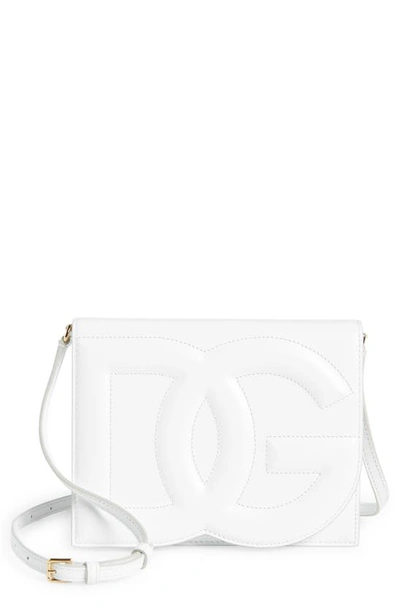 Shop Dolce & Gabbana Dolce&gabbana Dg Logo Flap Leather Crossbody Bag In Optical White