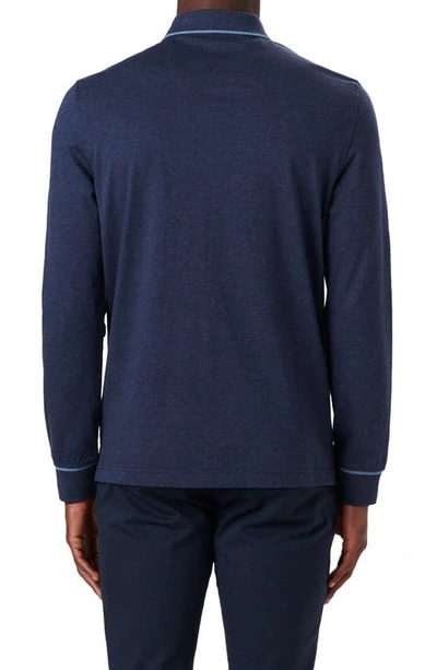 Shop Bugatchi Tipped Long Sleeve Quarter Zip Polo In Midnight