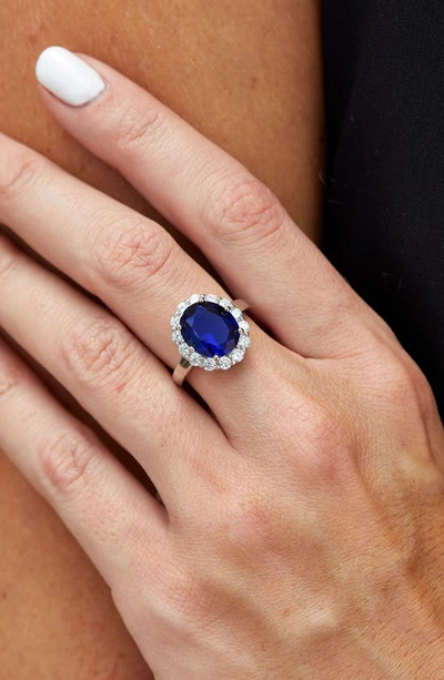Savvy Cie Jewels Diana Cubic Zirconia Halo Ring In Blue