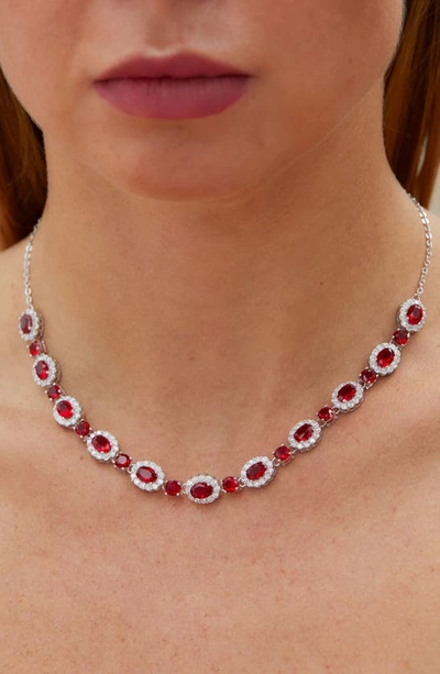 Savvy Cie Jewels Cubic Zirconia Halo Necklace In Red