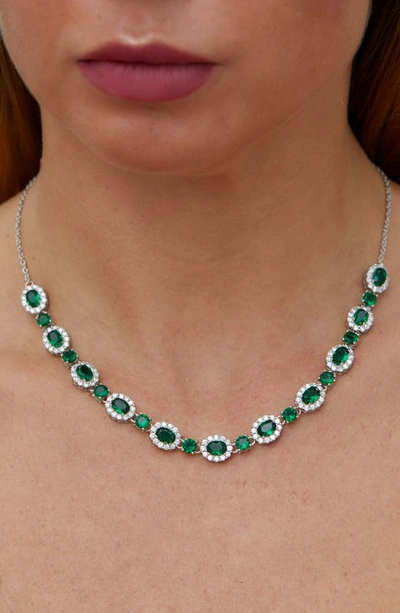 Savvy Cie Jewels Cubic Zirconia Halo Necklace In Green