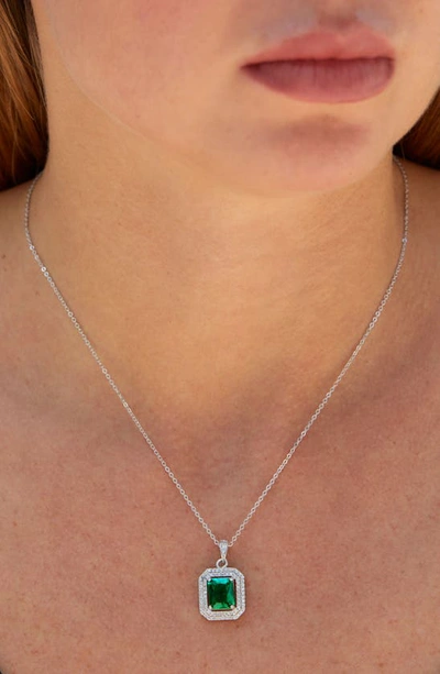 Savvy Cie Jewels Double Halo Pendant Necklace In Green