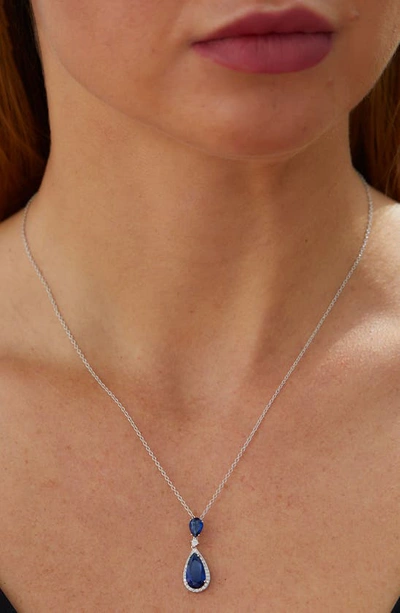 Savvy Cie Jewels Cubic Zirconia Pendant Necklace In Blue