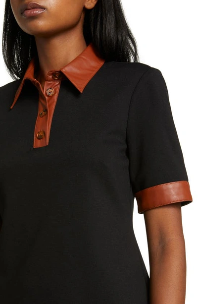 Shop Eliza J Faux Leather Trim Shirtdress In Black