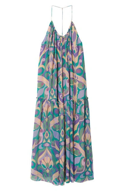 Shop Mango Abstract Print Open Back Dress In Green