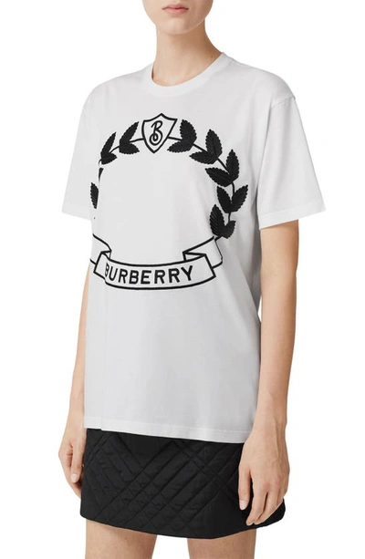 Shop Burberry Embroidered Crest Cotton Graphic Tee In White