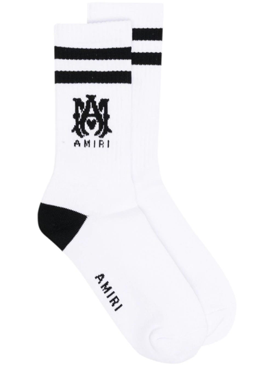 Shop Amiri White Monogram-motif Socks