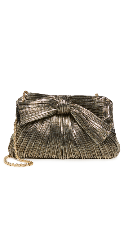 Shop Loeffler Randall Mini Pleated Frame Clutch With Bow In Gold