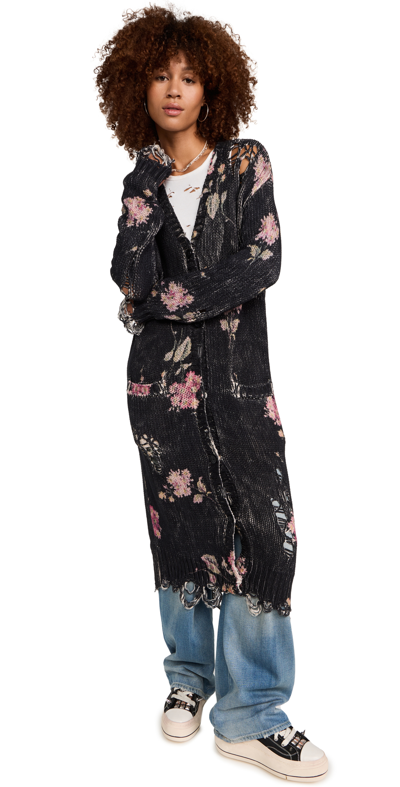 Shop R13 Floral Distressed Long Cardigan In Floral On Black