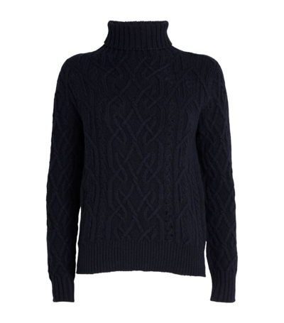 Shop Johnstons Of Elgin Cashmere Celtic Cable-knit Sweater In Navy