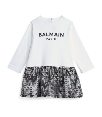 Shop Balmain Logo Dress (9-36 Months) In White