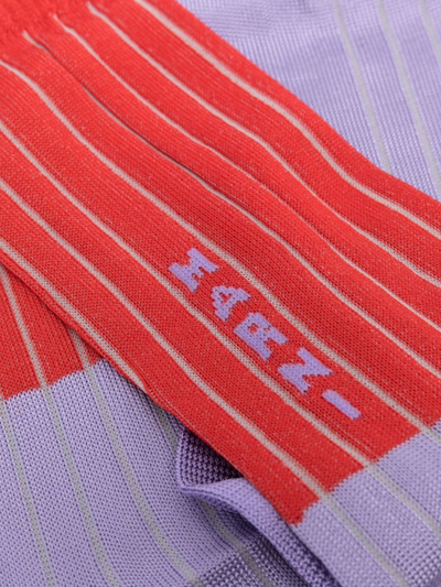 Marni Logo Colour-block Socks In Red