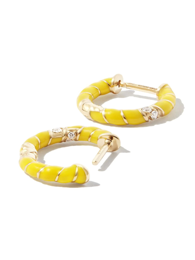 Shop Yvonne Léon 9kt Yellow Gold Diamond Hoop Earrings