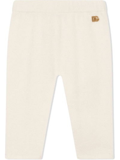 Dolce & Gabbana Gold-tone Logo-lettering Cashmere Leggings In Neutrals