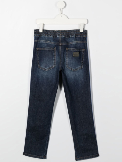 Shop Dolce & Gabbana Logo-tape Straight-leg Jeans In Blue