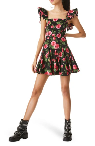 Shop Alice And Olivia Ginny Floral Ruffle Sleeve Fit & Flare Dress In Cheri Floral