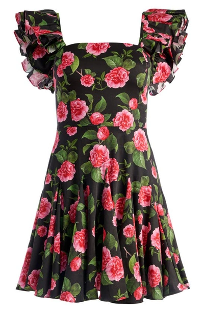 Shop Alice And Olivia Ginny Floral Ruffle Sleeve Fit & Flare Dress In Cheri Floral