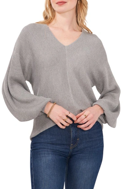 Shop 1.state Ribbed Balloon Sleeve Cotton Blend Sweater In Silver Heather