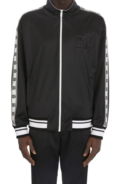 Shop Dolce & Gabbana Logo Tape Satin Bomber Jacket In Black