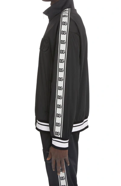 Shop Dolce & Gabbana Logo Tape Satin Bomber Jacket In Black