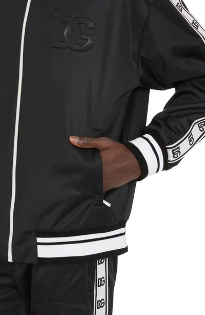 Shop Dolce & Gabbana Logo Tape Satin Bomber Jacket In Black