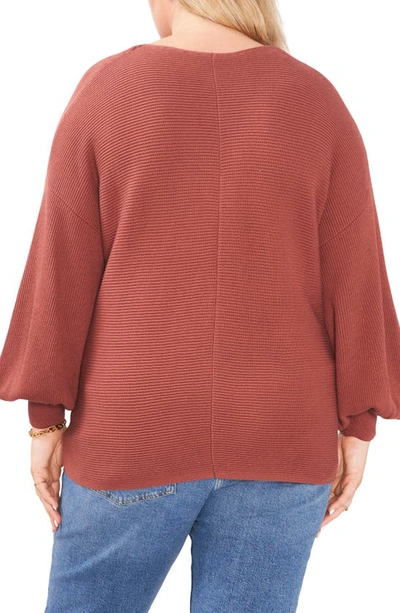Shop 1.state Rib V-neck Blouson Sleeve Sweater In Terra Earth