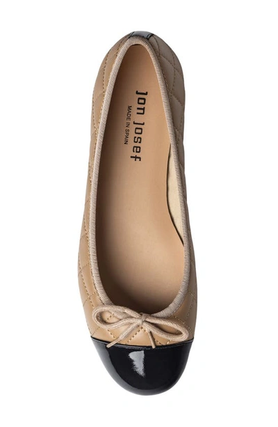 Jon Josef Belle Quilted Ballerina Flat In Black/ Tan Combo