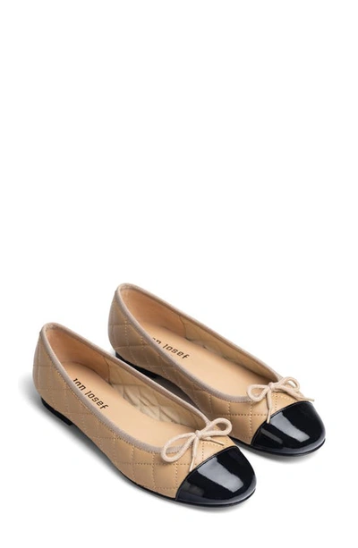 Jon Josef Belle Quilted Ballerina Flat In Black/ Tan Combo
