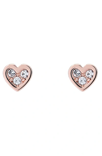 Shop Ted Baker Neena Nano Heart Stud Earrings In Rose Gold Tone Clear Crystal