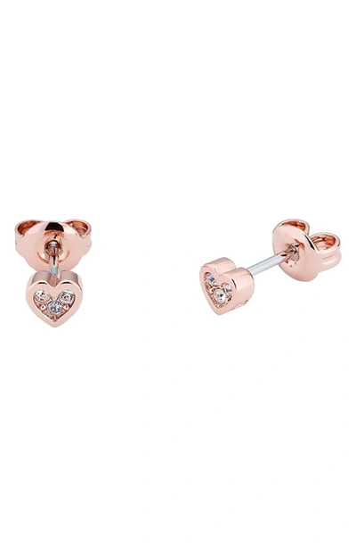 Shop Ted Baker Neena Nano Heart Stud Earrings In Rose Gold Tone Clear Crystal
