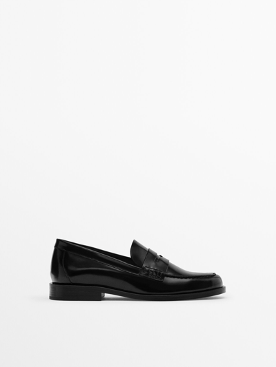 Shop Massimo Dutti Leather Penny Strap Loafers In Black