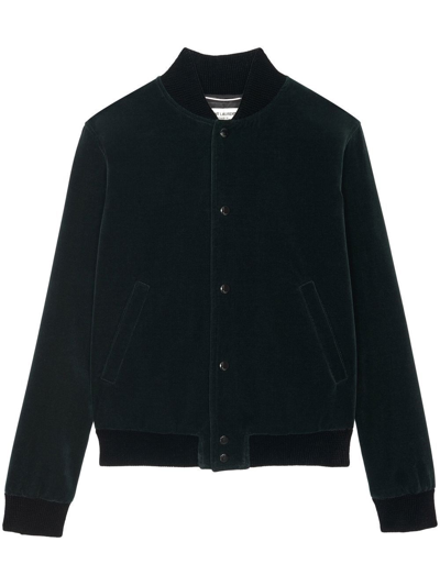 Shop Saint Laurent 'teddy' Jacket With Logo In Verde