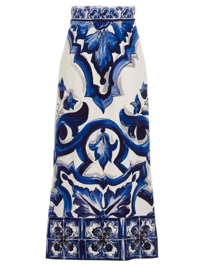 Shop Dolce & Gabbana High Waist Majolica Printed Maxi Skirt In Multi