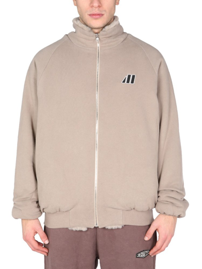 Shop Mouty Logo Embroidered Reversible Zipped Jacket In Beige